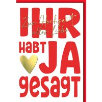 Hochzeitskarte mit Briefumschlag rote Schrift Ihr habt Ja...