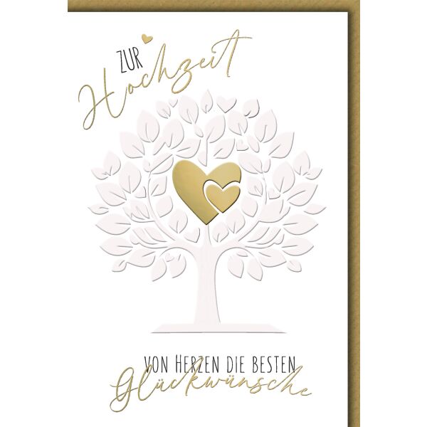 Hochzeitskarte mit Briefumschlag Baum goldene Herzen zur Hochzeit von Herzen die besten Glückwünsche