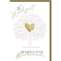 Hochzeitskarte mit Briefumschlag Baum goldene Herzen zur...