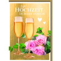 Hochzeitskarte mit Briefumschlag Gold 2 Sektgläser...