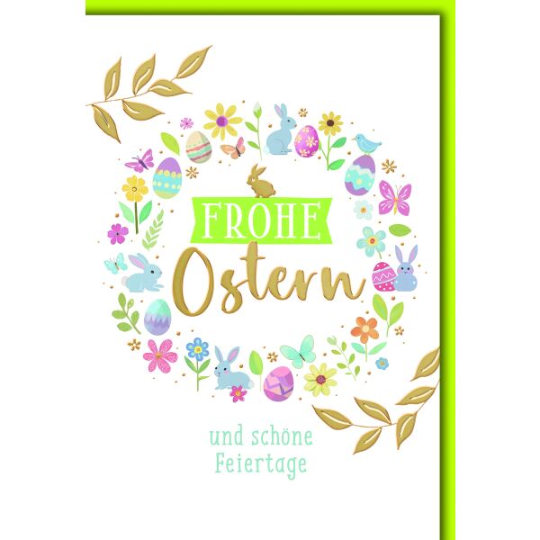 Ostern Grußkarte mit Umschlag Kreis aus Ostermotiven Frohe Ostern und schöne Feiertage