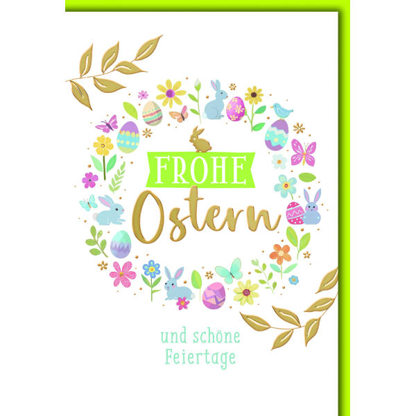 Ostern Grußkarte mit Umschlag Kreis aus Ostermotiven Frohe Ostern und schöne Feiertage