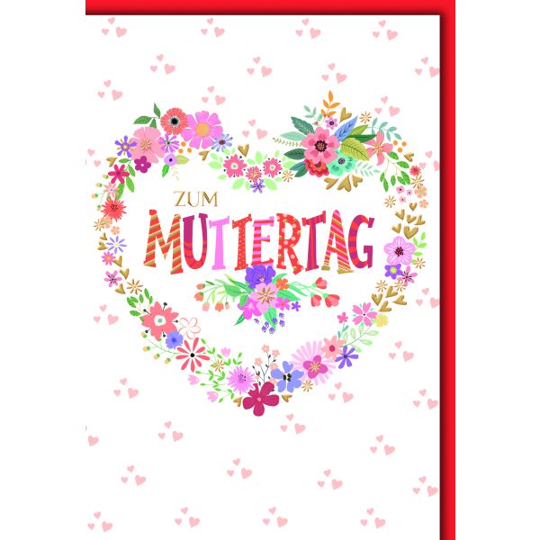 Muttertag Grußkarte mit Umschlag Herz aus gezeichneten Blumen Zum Muttertag
