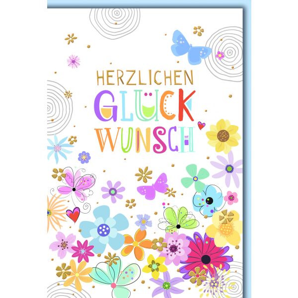 Herzlichen Glückwunsch Allgemeine Grußkarte mit Umschlag Blüten Schmetterlinge