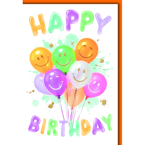 Geburtstag Glückwunschkarte mit Umschlag bunte Smiley-Luftballons Happy Birthday