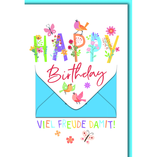 Geburtstag Geldgeschenkkarte Happy Birthday Glückwunschkarte mit Geldkuvert und Umschlag Blumen an Buchstaben