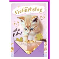 Geburtstag Geldgeschenkarte Katze mit Geldkuvert und...