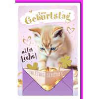 Geburtstag Geldgeschenkarte Katze mit Geldkuvert und...