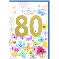 80. Geburtstag Glückwunschkarte mit Umschlag goldene...