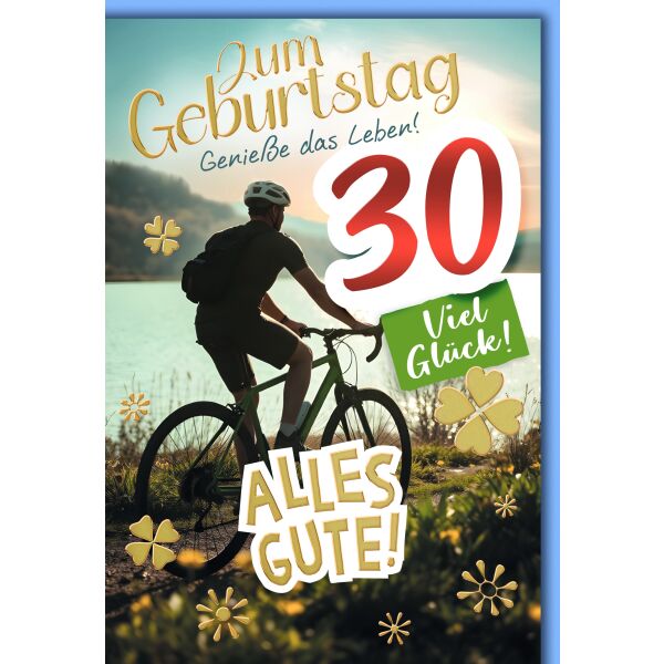 30. Geburtstag Glückwunschkarte mit Umschlag Fahrradfahrer am See Mountainbike Alles Gute