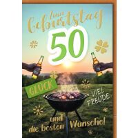 50. Geburtstag Glückwunschkarte mit Umschlag Grill...