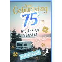 75. Geburtstag Glückwunschkarte mit Umschlag Camper...