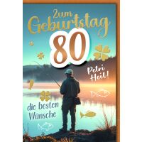 80. Geburtstag Glückwunschkarte mit Umschlag Angler...