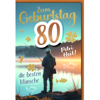 80. Geburtstag Glückwunschkarte mit Umschlag Angler...