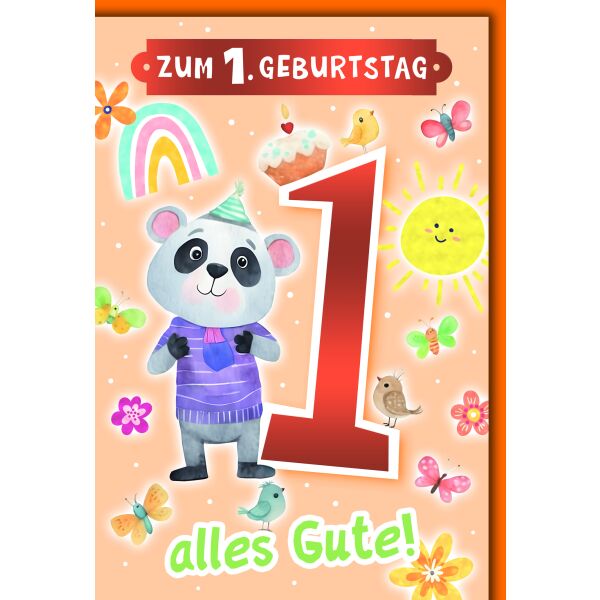 1. Geburtstag Glückwunschkarte mit Umschlag Pandabär Zum 1. Geburtstag alles Gute