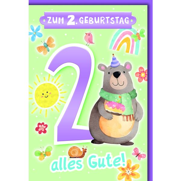 2. Geburtstag Glückwunschkarte mit Umschlag Braunbär Zum 2. Geburtstag alles Gute