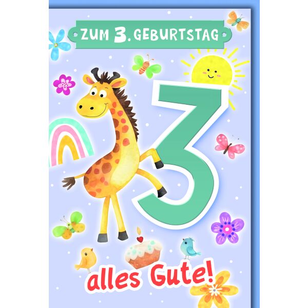 3. Geburtstag Glückwunschkarte mit Umschlag Giraffe Zum 3. Geburtstag alles Gute