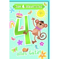 4. Geburtstag Glückwunschkarte mit Umschlag Affe Zum...