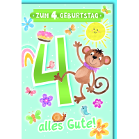 4. Geburtstag Glückwunschkarte mit Umschlag Affe Zum...