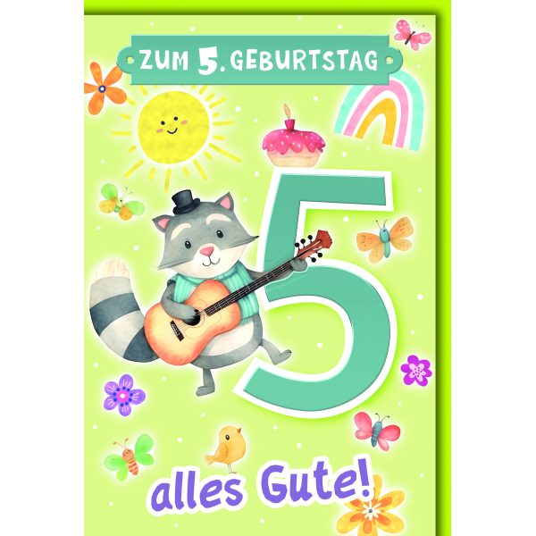 5. Geburtstag Glückwunschkarte mit Umschlag Waschbär Zum 5. Geburtstag alles Gute
