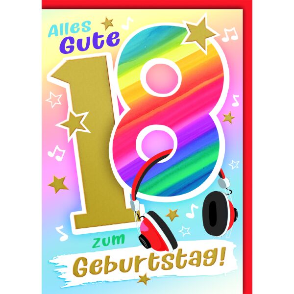 18. Geburtstag Glückwunschkarte mit Umschlag Overear Kopfhörer Volljährigkeit alles Gute
