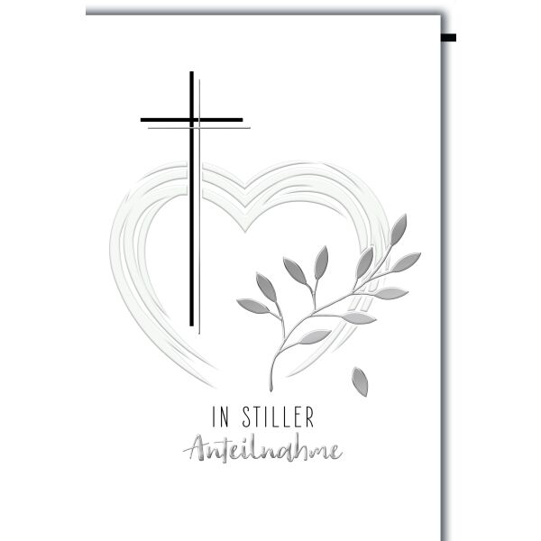 Trauer Kondolenz Beileidskarte mit Umschlag In stiller Anteilnahme Kreuz Herz Zweig