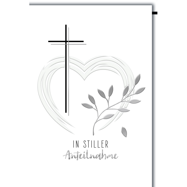 Trauer Kondolenz Beileidskarte mit Umschlag In stiller Anteilnahme Kreuz Herz Zweig