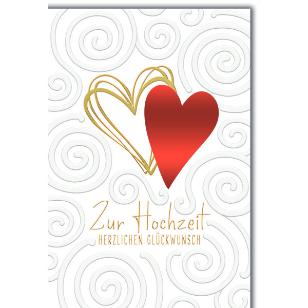 Hochzeitskarte mit Umschlag Rotes und goldenes Herz Zur Hochzeit herzlichen Glückwunsch