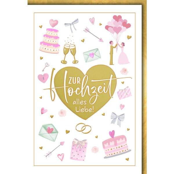 Hochzeitskarte mit Umschlag Hochzeitssymbole Zur Hochzeit alles Liebe