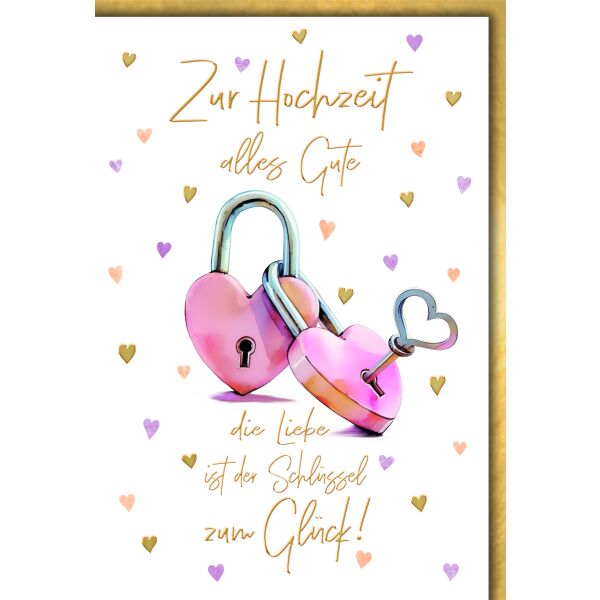 Hochzeitskarte mit Umschlag Zwei Herzschlösser Die Liebe ist der Schlüssel zum Glück