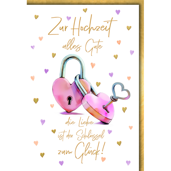 Hochzeitskarte mit Umschlag Zwei Herzschlösser Die Liebe ist der Schlüssel zum Glück
