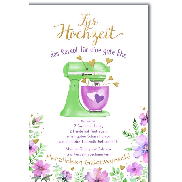 Hochzeitskarte mit Umschlag Rezept für eine gute Ehe Man nehme:….