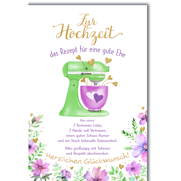 Hochzeitskarte mit Umschlag Rezept für eine gute Ehe Man nehme:….