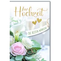 Hochzeitskarte mit Umschlag Brautstrauß und Ringe...