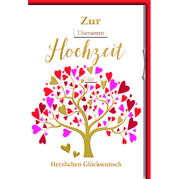 Hochzeitstag Glückwunschkarte mit Umschlag  und verstellbarem Drehrad Baum mit Herzen für Rubinhochzeit Diamanthochzeit uvm.