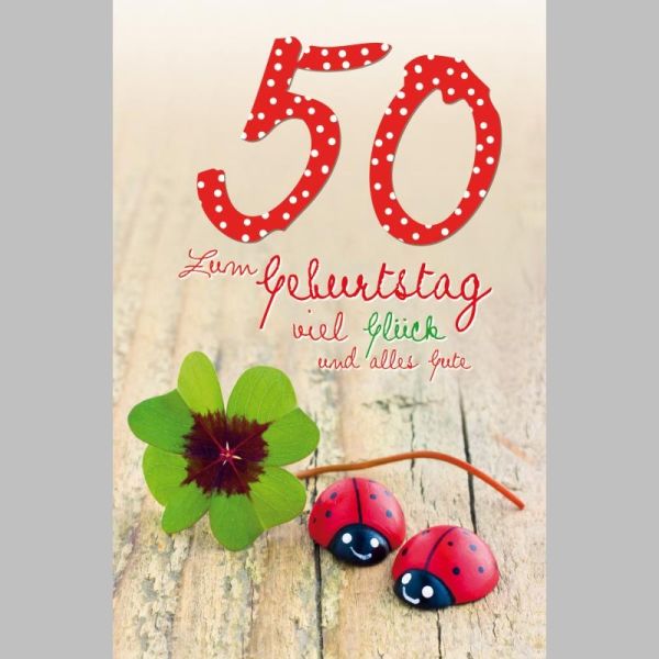 50. Geburtstag Glückwunschkarte mit Umschlag 50. Geburtstag Kleeblatt Marienkäfer Viel Glück