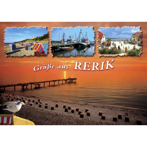 Rerik Postkarte Ansichtskarte Grüße aus Strand bei Abend Ostseebad
