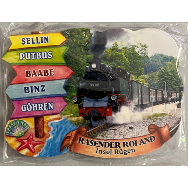 Insel Rügen Magnet Wegweiser mit Eisenbahn Rasender Roland Ostseeinsel