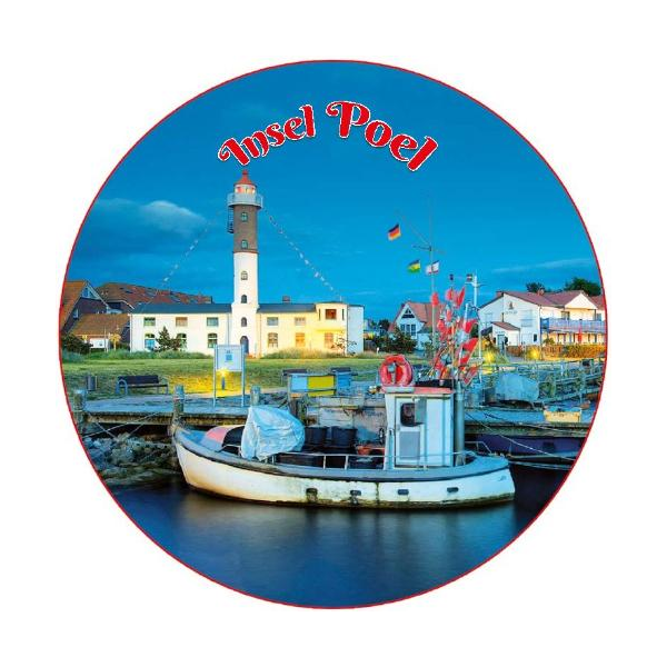 neu 2027 Insel Poel Magnet Magnetischer Teller Kreis Leuchtturm Ostseebad
