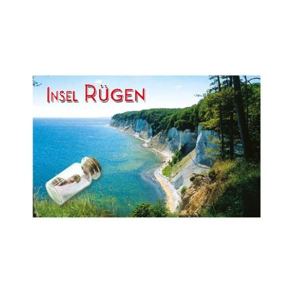 Insel Rügen Magnet mit kleiner Flasche Foto Steilküste Meer Ostseeinsel