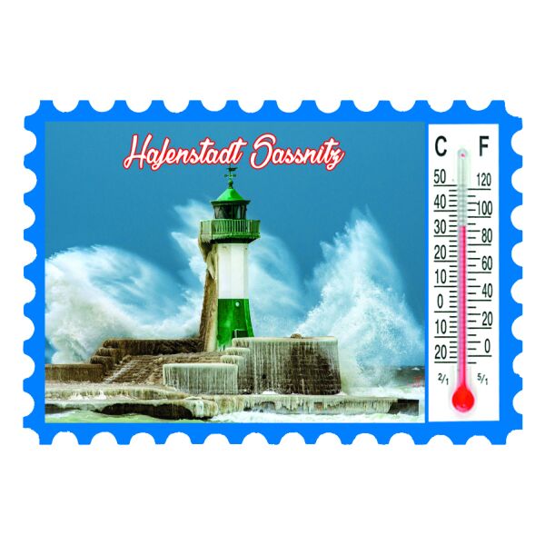 Sassnitz Magnet Thermometer Leuchtturm in Brandung Insel Rügen Hafenstadt