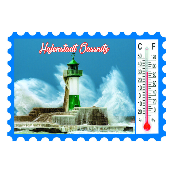Sassnitz Magnet Thermometer Leuchtturm in Brandung Insel Rügen Hafenstadt
