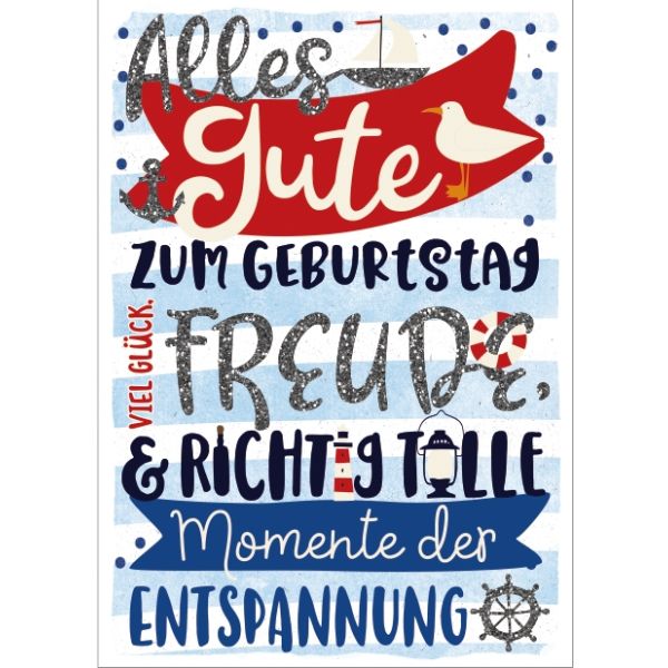 Geburtstag Glimmer Cards Soundkarte und Lichtkarte Küste Maritim Innentext