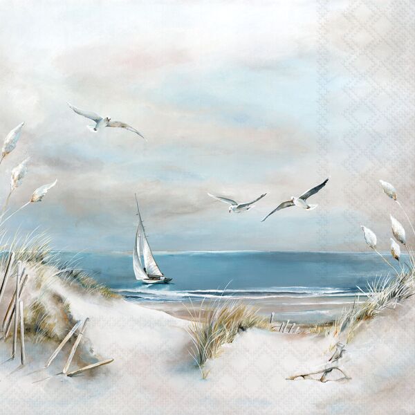 Servietten Cocktail 25x25cm 3-lagig 20 Stück Maritim Meer Dünen Segelboot Möwen Ambiente-Servietten