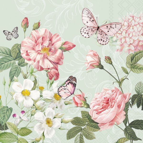 Servietten Cocktail 25x25cm 3-lagig 20 Stück Amelia grün Schmetterlinge Ambiente-Servietten