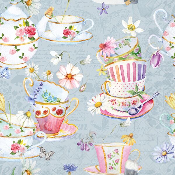 Servietten Cocktail 25x25cm 3-lagig 20 Stück Teetassen Teegeschirr blau Ambiente-Servietten