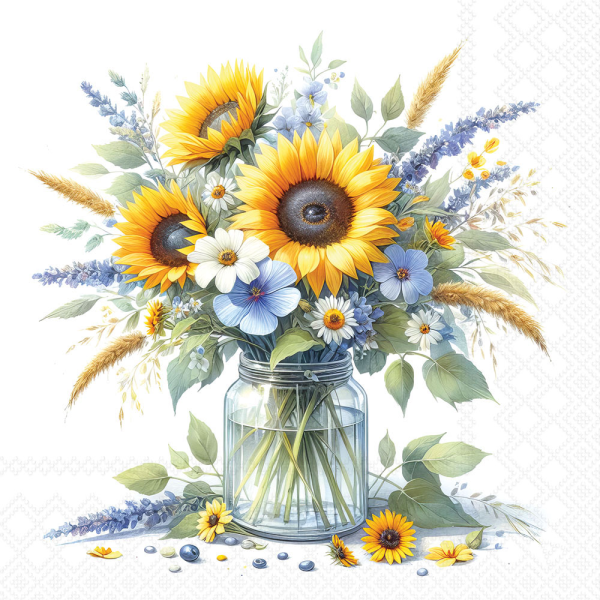 Servietten Lunch 33x33cm 3-lagig 20 Stück Sonnenblumen im Glas Herbst