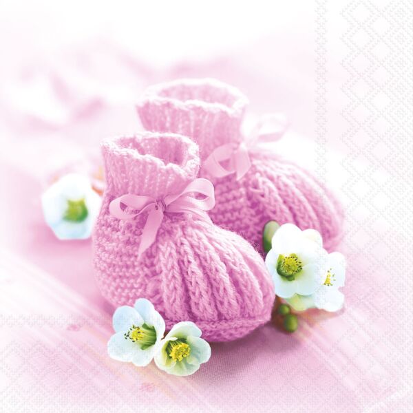 Servietten Lunch 33x33cm 3-lagig 20 Stück Geburt Babyschuhe pink Mädchen Ambiente-Servietten