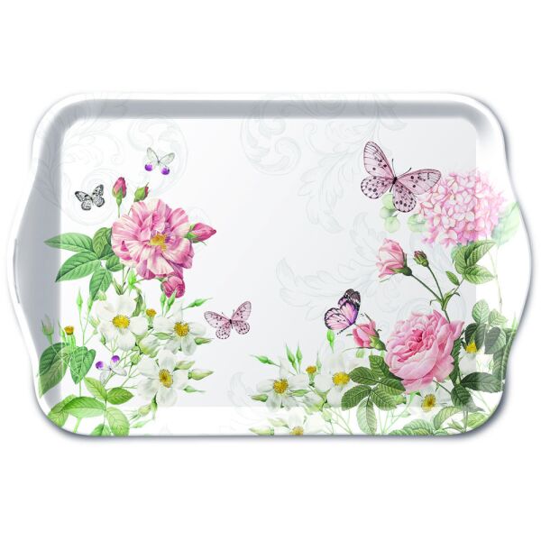 Serviertablett Tray Melamine 13x21 cm Amelia weiß Schmetterlinge