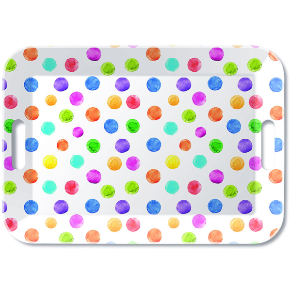 Serviertablett Tray Melamine 33x47 cm Polka dots weiß